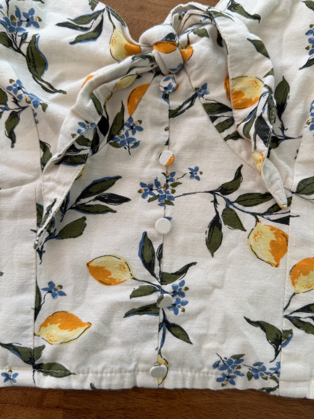 Midnight Sky Lemon-Print Linen Blend Cropped Tank w/ Smocked Back - Large *EUC* - Picture 4 of 10